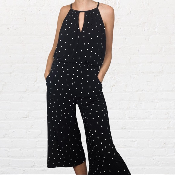 White House Black Market | Black White Polka Dot Wide Leg Sleeveless Jumpsuit - Picture 6 of 7